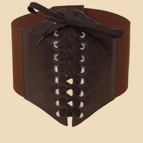 Corset Belt Brown Lace Up Leather Velcro Pirate - Picture 3 of 8